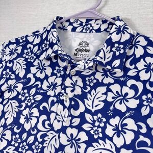 Kaipar Hawaiian Golf Polo Shirt Mens Size M Blue White Floral Short Sleeve